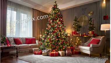 Festive Christmas Tree with Gifts and Ornaments