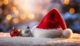 Santa Hat with Colorful Christmas Baubles on Snowy Surface 1